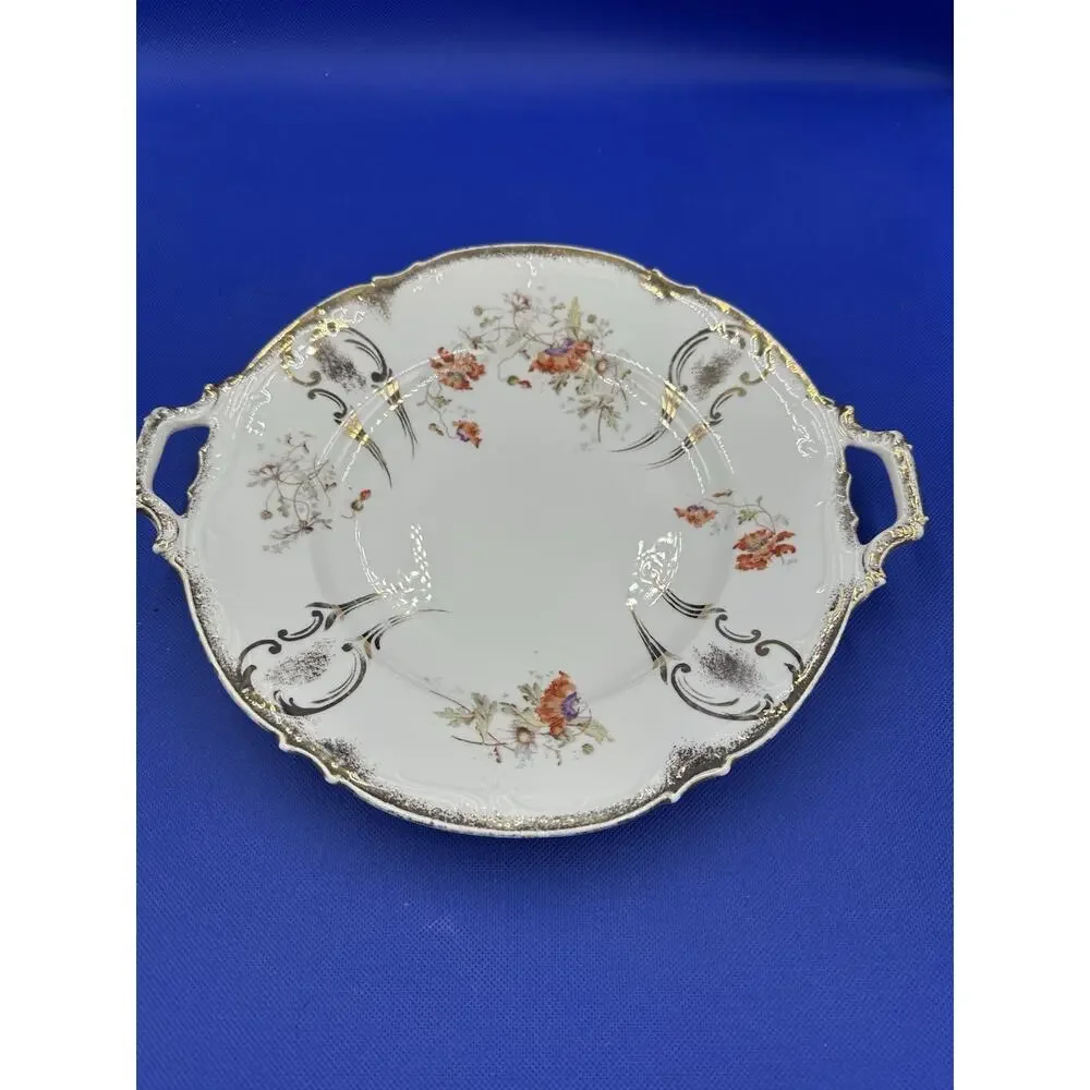 Vintage KPM Germany Porcelain‎ Cake Plate 428 Floral Gold Trim Handles 12”
